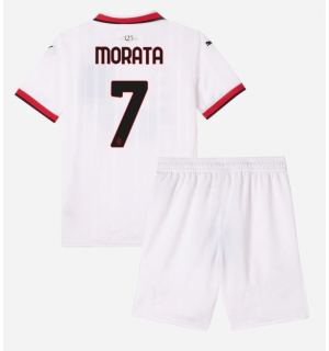 AC Milan Alvaro Morata #7 Bortedraktsett Barn 2024-25 Kortermet (+ Korte bukser)