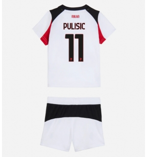 AC Milan Christian Pulisic #11 Bortedraktsett Barn 2025-26 Kortermet (+ Korte bukser)