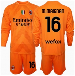 AC Milan Mike Maignan #16 Keeper Bortedraktsett Barn 2024-25 Langermet (+ Korte bukser)