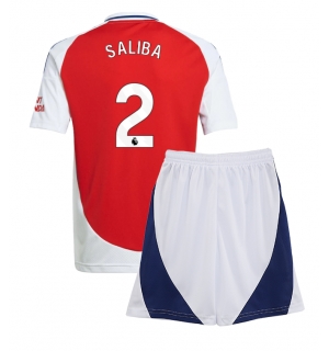 Arsenal William Saliba #2 Hjemmedraktsett Barn 2024-25 Kortermet (+ Korte bukser)