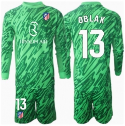 Atletico Madrid Jan Oblak #13 Keeper Bortedraktsett Barn 2024-25 Langermet (+ Korte bukser)