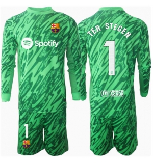 Barcelona Ter Stegen #1 Keeper Bortedraktsett Barn 2024-25 Langermet (+ Korte bukser)