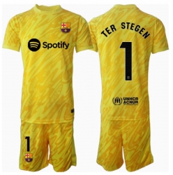 Barcelona Ter Stegen #1 Keeper Hjemmedraktsett Barn 2024-25 Kortermet (+ Korte bukser)