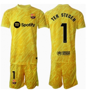 Barcelona Ter Stegen #1 Keeper Hjemmedraktsett Barn 2024-25 Kortermet (+ Korte bukser)