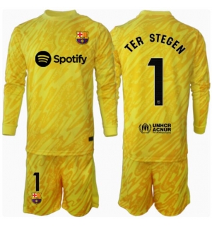 Barcelona Ter Stegen #1 Keeper Hjemmedraktsett Barn 2024-25 Langermet (+ Korte bukser)