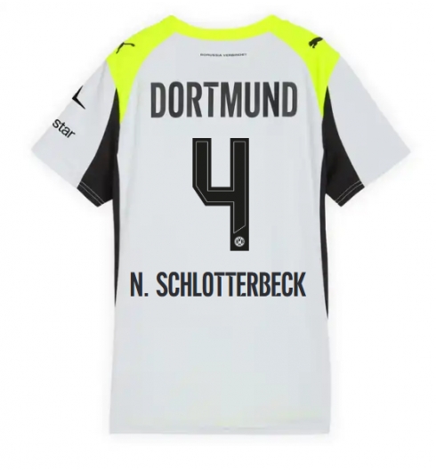 Borussia Dortmund Nico Schlotterbeck #4 Bortedrakt Dame 2025-26 Kortermet Borussia Dortmund Nico Schlotterbeck #4 Bortedrakt Dame 2025-26 Kortermet