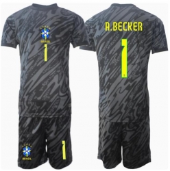 Brasil Alisson Becker #1 Keeper Bortedraktsett Barn Copa America 2024 Kortermet (+ Korte bukser)