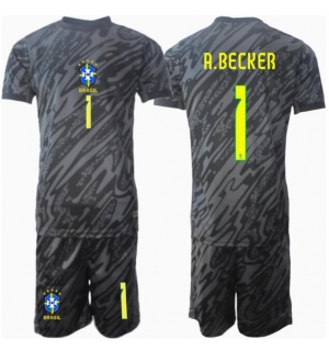 Brasil Alisson Becker #1 Keeper Bortedraktsett Barn Copa America 2024 Kortermet (+ Korte bukser)