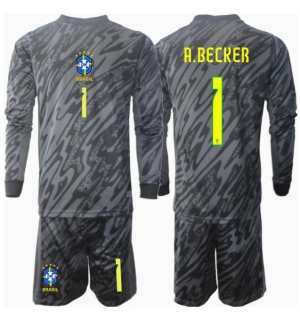 Brasil Alisson Becker #1 Keeper Bortedraktsett Barn Copa America 2024 Langermet (+ Korte bukser)