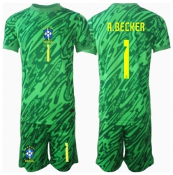 Brasil Alisson Becker #1 Keeper Hjemmedraktsett Barn Copa America 2024 Kortermet (+ Korte bukser)