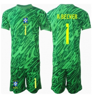Brasil Alisson Becker #1 Keeper Hjemmedraktsett Barn Copa America 2024 Kortermet (+ Korte bukser)