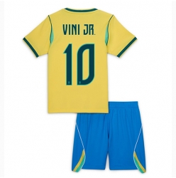 Brasil Vinicius Junior #10 Hjemmedraktsett Barn VM 2026 Kortermet (+ Korte bukser)