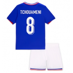 Frankrike Aurelien Tchouameni #8 Hjemmedraktsett Barn EM 2024 Kortermet (+ Korte bukser)