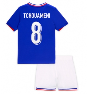 Frankrike Aurelien Tchouameni #8 Hjemmedraktsett Barn EM 2024 Kortermet (+ Korte bukser)