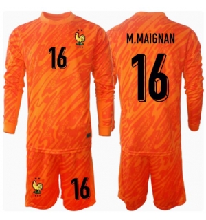 Frankrike Mike Maignan #16 Keeper Bortedraktsett Barn EM 2024 Langermet (+ Korte bukser)