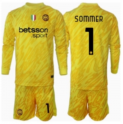 Inter Milan Yann Sommer #1 Keeper Bortedraktsett Barn 2024-25 Langermet (+ Korte bukser)