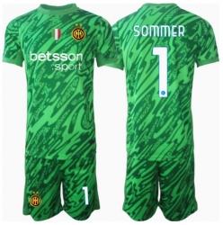 Inter Milan Yann Sommer #1 Keeper Hjemmedraktsett Barn 2024-25 Kortermet (+ Korte bukser)