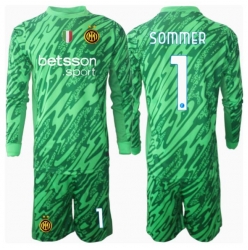 Inter Milan Yann Sommer #1 Keeper Hjemmedraktsett Barn 2024-25 Langermet (+ Korte bukser)