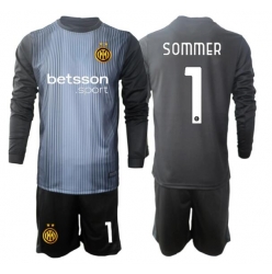 Inter Milan Yann Sommer #1 Keeper Hjemmedraktsett Barn 2025-26 Langermet (+ Korte bukser)