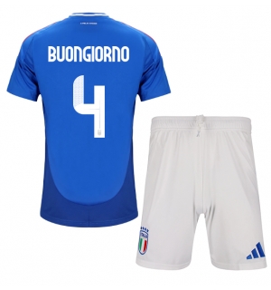 Italia Alessandro Buongiorno #4 Hjemmedraktsett Barn EM 2024 Kortermet (+ Korte bukser)