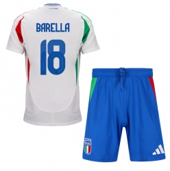 Italia Nicolo Barella #18 Bortedraktsett Barn EM 2024 Kortermet (+ Korte bukser)