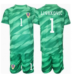 Kroatia Dominik Livakovic #1 Keeper Bortedraktsett Barn EM 2024 Kortermet (+ Korte bukser)