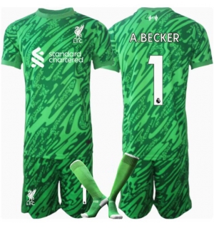 Liverpool Alisson Becker #1 Keeper Bortedraktsett Barn 2024-25 Kortermet (+ Korte bukser)