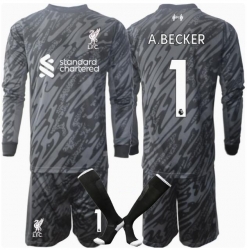 Liverpool Alisson Becker #1 Keeper Hjemmedraktsett Barn 2024-25 Langermet (+ Korte bukser)