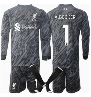 Liverpool Alisson Becker #1 Keeper Hjemmedraktsett Barn 2024-25 Langermet (+ Korte bukser)
