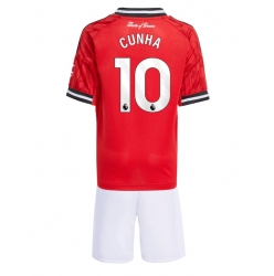 Manchester United Matheus Cunha #10 Hjemmedraktsett Barn 2025-26 Kortermet (+ Korte bukser)