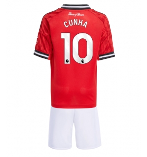 Manchester United Matheus Cunha #10 Hjemmedraktsett Barn 2025-26 Kortermet (+ Korte bukser)
