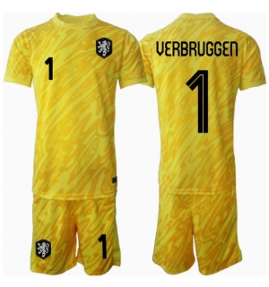 Nederland Bart Verbruggen #1 Keeper Bortedraktsett Barn EM 2024 Kortermet (+ Korte bukser)