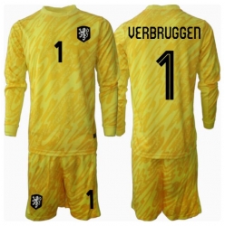 Nederland Bart Verbruggen #1 Keeper Bortedraktsett Barn EM 2024 Langermet (+ Korte bukser)