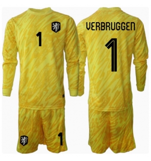 Nederland Bart Verbruggen #1 Keeper Bortedraktsett Barn EM 2024 Langermet (+ Korte bukser)