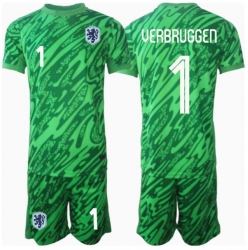 Nederland Bart Verbruggen #1 Keeper Hjemmedraktsett Barn EM 2024 Kortermet (+ Korte bukser)