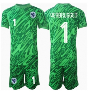 Nederland Bart Verbruggen #1 Keeper Hjemmedraktsett Barn EM 2024 Kortermet (+ Korte bukser)