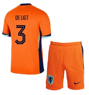 Nederland Matthijs de Ligt #3 Hjemmedraktsett Barn EM 2024 Kortermet (+ Korte bukser)