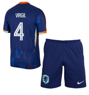 Nederland Virgil van Dijk #4 Bortedraktsett Barn EM 2024 Kortermet (+ Korte bukser)