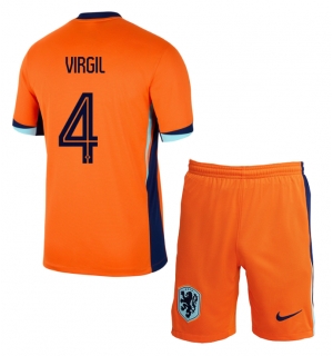 Nederland Virgil van Dijk #4 Hjemmedraktsett Barn EM 2024 Kortermet (+ Korte bukser)