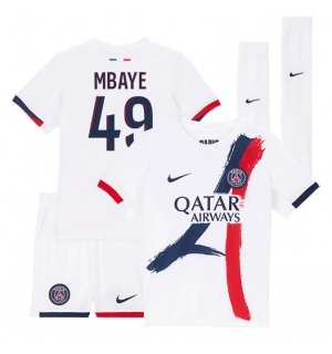 Paris Saint-Germain Ibrahim Mbaye #49 Bortedraktsett Barn 2025-26 Kortermet (+ Korte bukser)