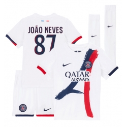 Paris Saint-Germain Joao Neves #87 Bortedraktsett Barn 2024-25 Kortermet (+ Korte bukser)