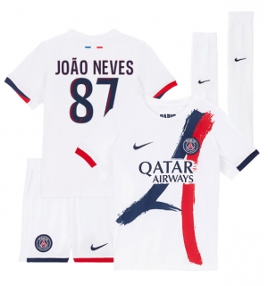 Paris Saint-Germain Joao Neves #87 Bortedraktsett Barn 2024-25 Kortermet (+ Korte bukser)