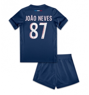 Paris Saint-Germain Joao Neves #87 Hjemmedraktsett Barn 2024-25 Kortermet (+ Korte bukser)