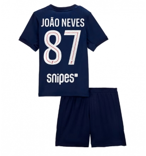 Paris Saint-Germain Joao Neves #87 Hjemmedraktsett Barn 2025-26 Kortermet (+ Korte bukser)