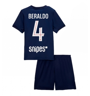Paris Saint-Germain Lucas Beraldo #4 Hjemmedraktsett Barn 2025-26 Kortermet (+ Korte bukser)