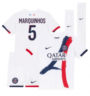 Paris Saint-Germain Marquinhos #5 Bortedraktsett Barn 2025-26 Kortermet (+ Korte bukser)