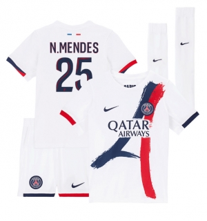 Paris Saint-Germain Nuno Mendes #25 Bortedraktsett Barn 2024-25 Kortermet (+ Korte bukser)