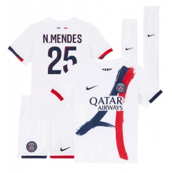 Paris Saint-Germain Nuno Mendes #25 Bortedraktsett Barn 2025-26 Kortermet (+ Korte bukser)