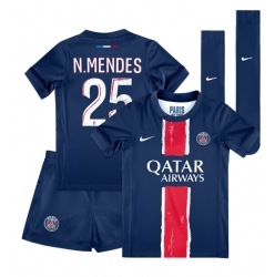 Paris Saint-Germain Nuno Mendes #25 Hjemmedraktsett Barn 2024-25 Kortermet (+ Korte bukser)