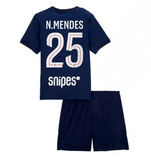 Paris Saint-Germain Nuno Mendes #25 Hjemmedraktsett Barn 2025-26 Kortermet (+ Korte bukser)